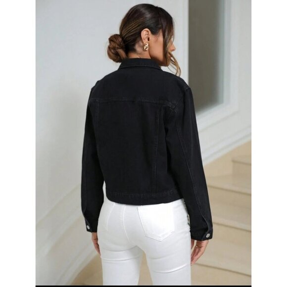 Classic denim jacket button up jean jacket black - Picture 3 of 6